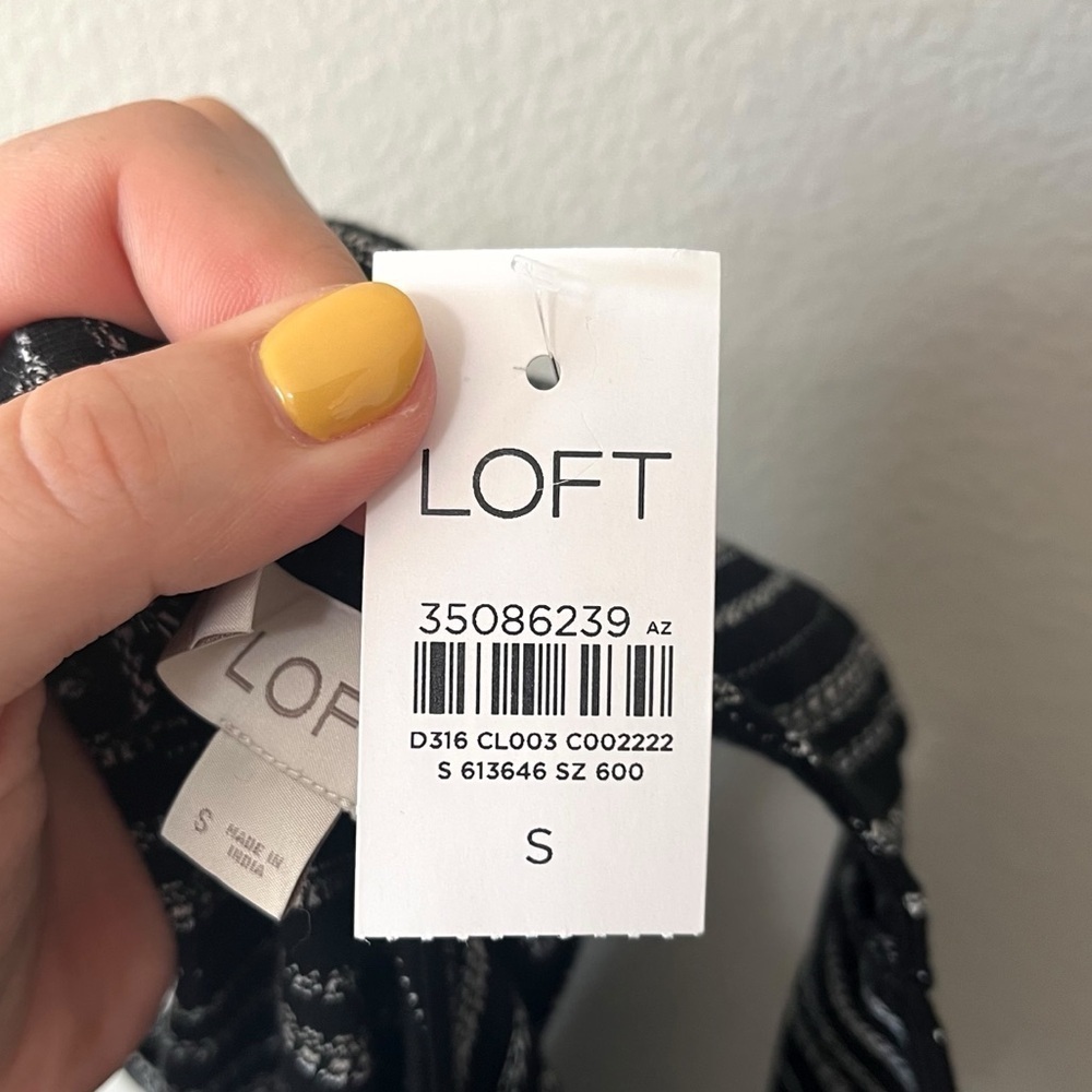 LOFT Jacquard Twist Cutout Back Midi Shift Dress Black Striped Size Small NEW - Picture 10 of 14